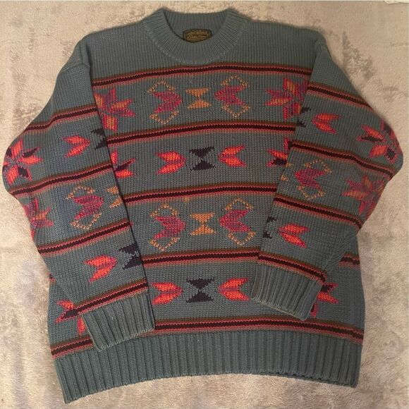 Vintage Eddie Bauer Heavy Geometric Knit Sweater M - Picture 1 of 8